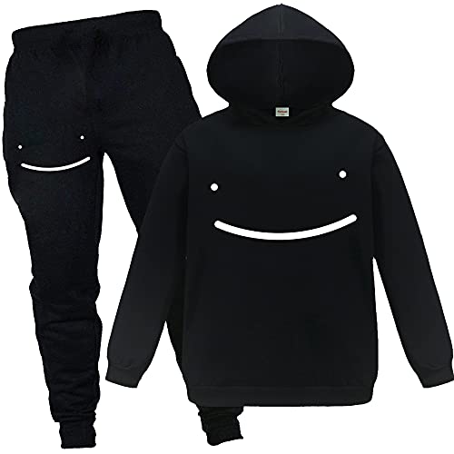 Forlcool Youtube Gamer Dream SMP Smile Jungen Unisex Trainingsanzug Hoodie + Hose 2 Stück Kinder Jungen Mädchen Outwear Hoodies Top Kleidung Set, Schwarz , 9 - 10 Jahre von Forlcool