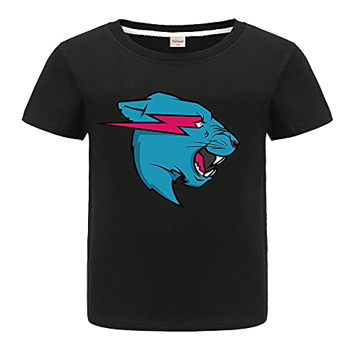 Mr Beast Merch Jungen Mädchen T-Shirt Sommer 100% Baumwolle Top Tees, Schwarz , 11-12 Jahre von Forlcool