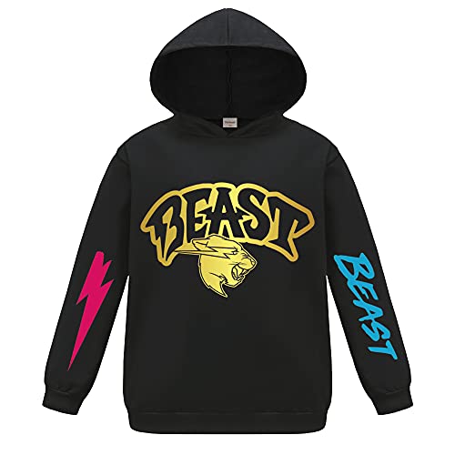 Mr Beast Merch Kinder Hoodie Langarm Pullover Kapuzenpullover Tops Sweatshirts für Jungen, Schwarz , 9 - 10 Jahre von Forlcool