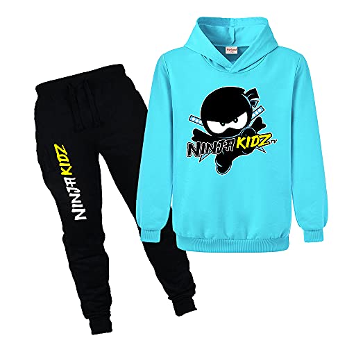 Ninja Kidz Jungen Kapuzenpullover Anzug Mädchen Casual Sport Hoodie und Hose, hellblau, 110 von Forlcool