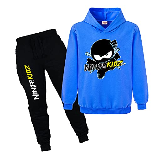 Ninja Kidz Jungen Kapuzenpullover Anzug Mädchen Casual Sport Hoodie und Hose, marineblau, 7-8 Jahre von Forlcool