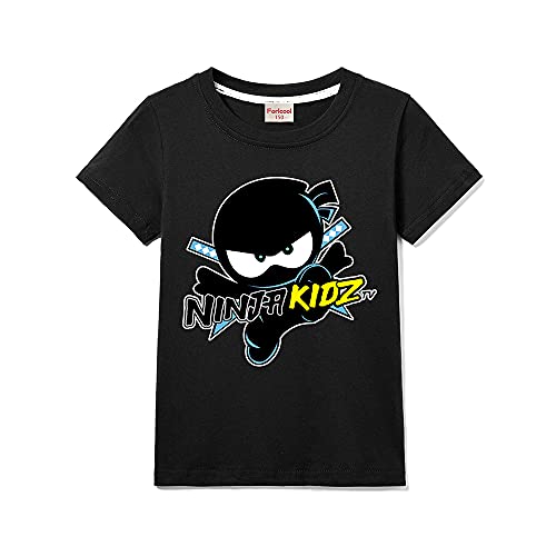 Ninja Kidz Kinder Casual Kurzarm Jungen T-Shirt 100% Baumwolle, Schwarz , 5-6 Jahre von Forlcool