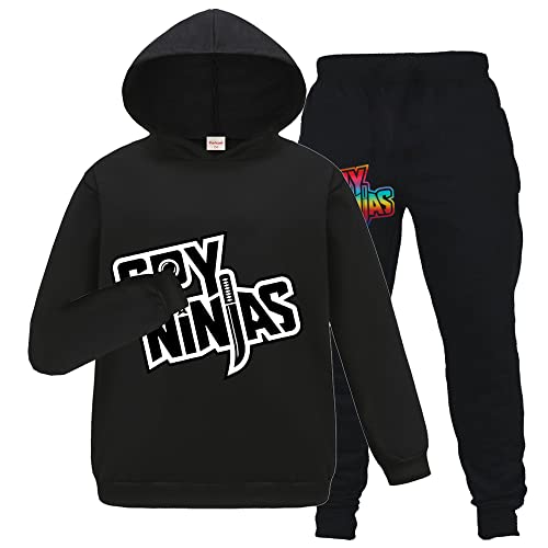 Ninjas Merch Kinder Mode Trainingsanzug Ninjas Merch Jungen Mädchen Hoodie Hose 2 Stück / Set Kinder Outfit, Schwarz , 5-6 Jahre von Forlcool