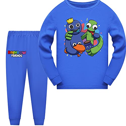 Rainbow Friends Pyjama-Set für Jungen und Mädchen, lässig, Cartoon-Design, Nachtwäsche, blau, 9-10 Jahre von Forlcool