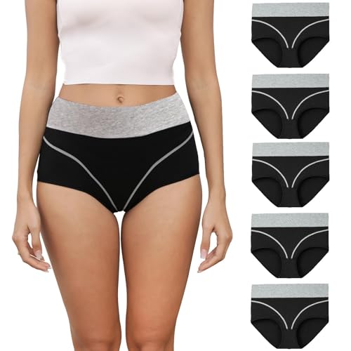 Forllori Unterhosen Damen Baumwolle Unterwäsche Frauen Taillenslip Hohe Taille Slip 5er Pack Grau M von Forllori