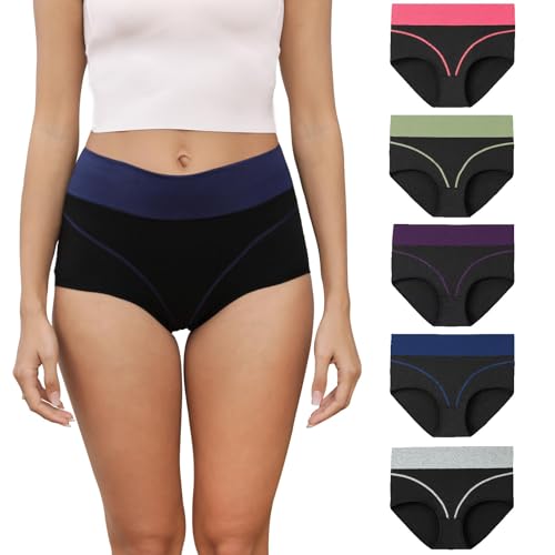 Forllori Unterhosen Damen Baumwolle Unterwäsche Frauen Taillenslip Hohe Taille Slip 5er Pack Mehrfarbig 2XL von Forllori