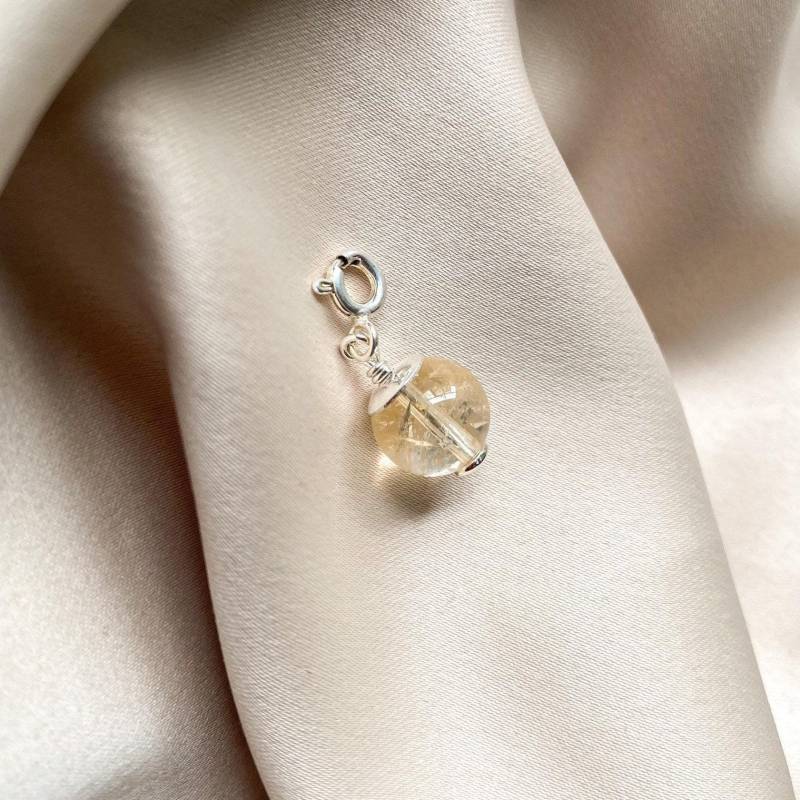 Citrin Clip Auf Edelstein Charme, Sterling Silber Gelb Anhänger, Handgemachte Kleine Perle Abnehmbare Kugel Kristallstein Fügen Sie Einen Charme von FormaWorkshopUA