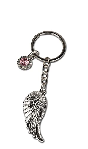 Schlüsselanhänger Flügel mit farbigem Strass-Stein aus silbernem Metall mit Geschenkbox von formano