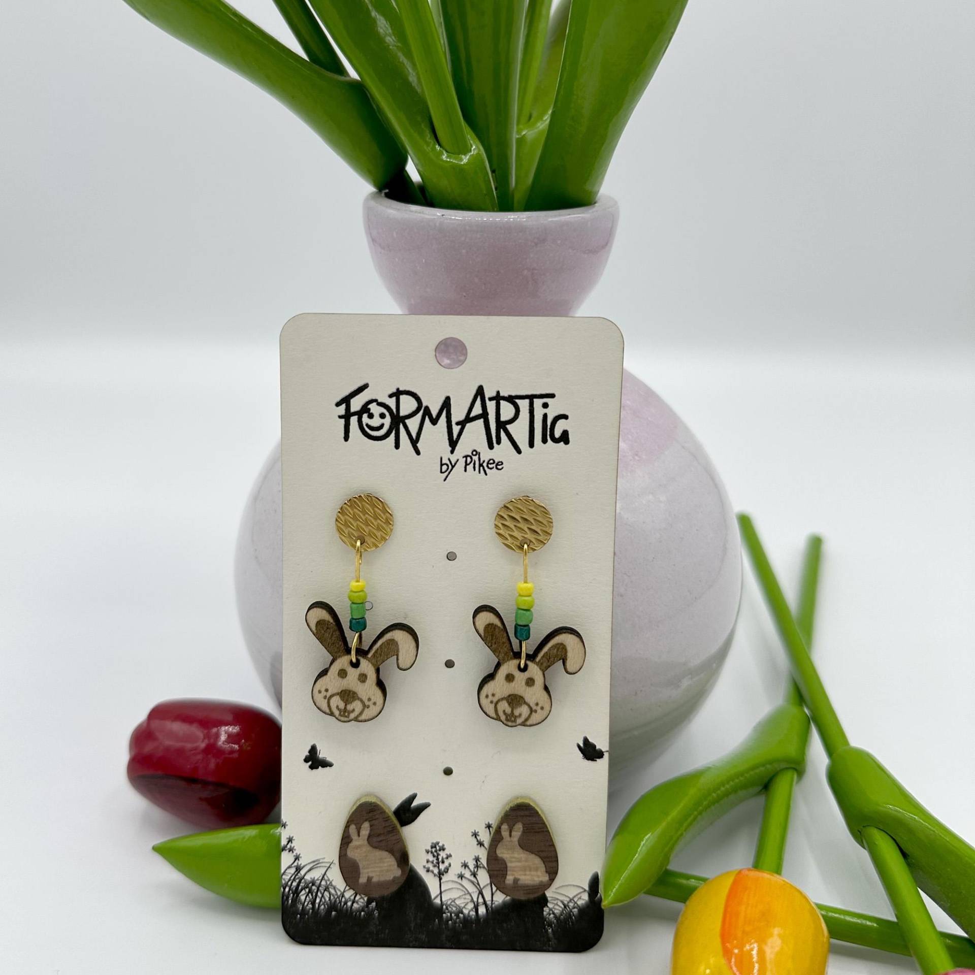 Hasi 003 Set // Niedliche Osterhasen Als Hängeohrringe + Ohrstecker Vergoldeter Edelstahl Holz Und Bunte Perlen 30 X 20mm Hasi 003 Set // Niedliche Osterhasen Als Hängeohrringe + Ohrstecker Vergoldeter Edelstahl Holz Und Bunte Perlen 30 X 20mm von Formartig