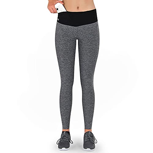 Formbelt Damen Leggings lang mit Taschen grau Melange - Leggins Sporthose Hüfttasche für Smartphone iPhone Handy (grau, L) von Formbelt