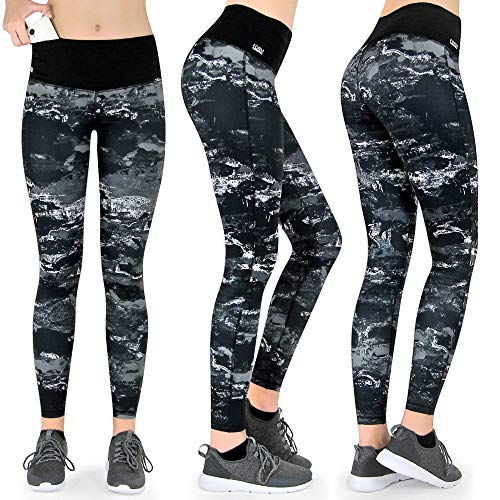 Formbelt Damen Sportlgeggin mit Taschen lang - high Waist Leggins hoher Bund Sporthose Hüfttasche für Smartphone iPhone Handy (Marmor, S) von Formbelt