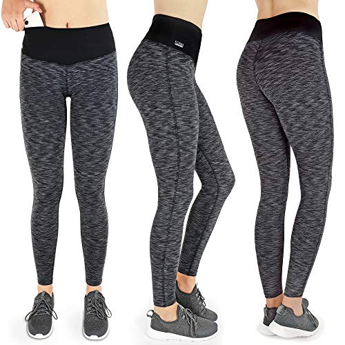 Formbelt Damen Lauftights mit Taschen lang - Sport Leggins high Waist Lauftights für Damen Smartphone Handy Yoga (schwarz-grau, XS) von Formbelt