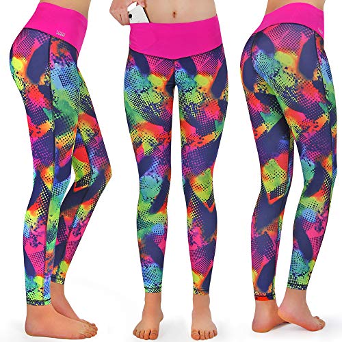 Formbelt Damen lauftights lang mit Taschen - Sport Leggins high Waist Lauftights Sporthose für Damen Smartphone Handy (Mehrfarbig Brazil XS) von Formbelt