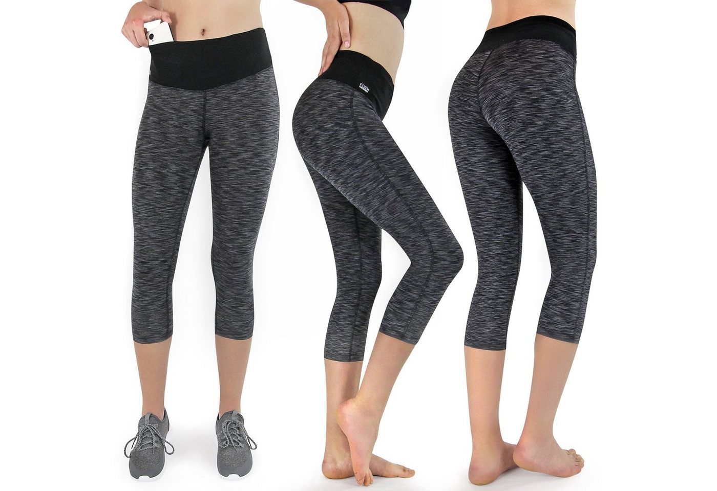 Formbelt Laufhose Damen 3/4 kurz capri leggings mit Handytasche und hohem Bund, sporthose leggins sportleggings funktionsleggings, high waist quick dry frauen leggin damen sport blickdicht 3 4 sporthose damen, laufhose, blickdicht, hoher bund, quick dry, atmungsaktiv, waschbar von Formbelt