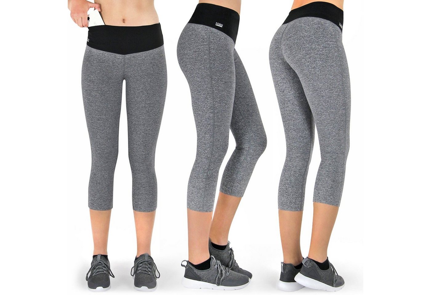 Formbelt Laufhose Damen 3/4 kurz capri leggings mit Handytasche und hohem Bund, sporthose leggins sportleggings funktionsleggings, high waist quick dry frauen leggin damen sport blickdicht 3 4 sporthose damen, laufhose, blickdicht, hoher bund, quick dry, atmungsaktiv, waschbar von Formbelt