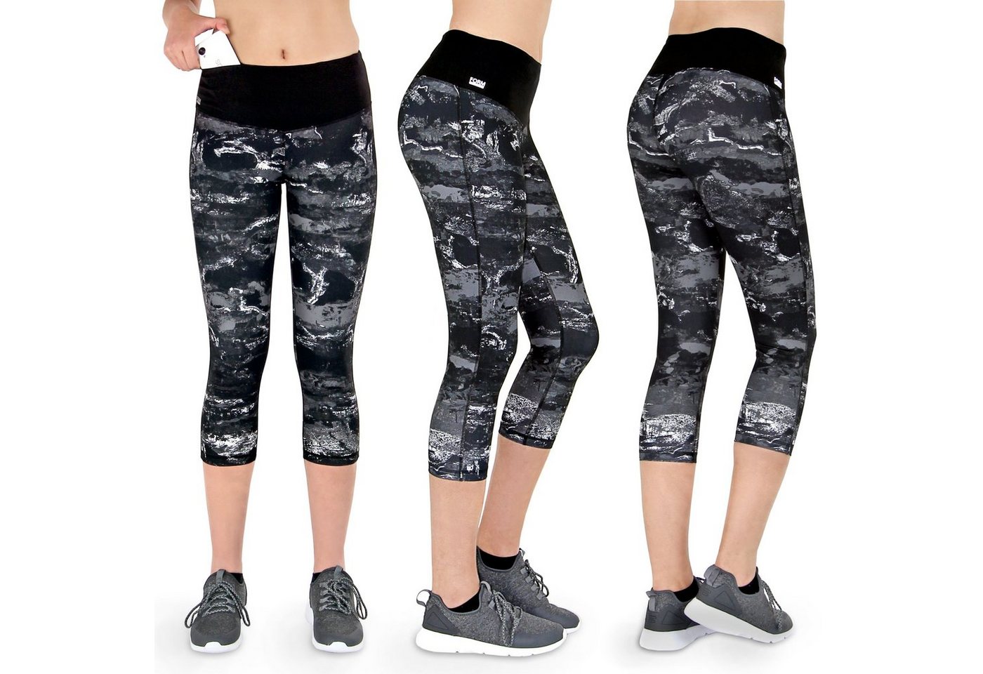 Formbelt Laufhose Damen 3/4 kurz capri leggings mit Handytasche und hohem Bund, sporthose leggins sportleggings funktionsleggings, high waist quick dry frauen leggin damen sport blickdicht 3 4 sporthose damen, laufhose, blickdicht, hoher bund, quick dry, atmungsaktiv, waschbar von Formbelt