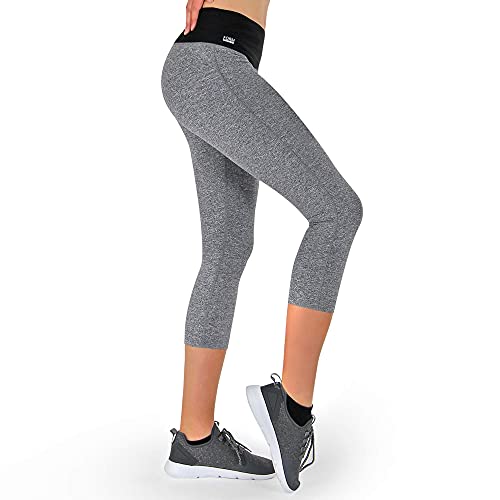 Formbelt Laufhose Damen Capri Leggings Push up Leggins Damen Handytasche mit hohem Bund schwarz Muster (grau, S) von Formbelt