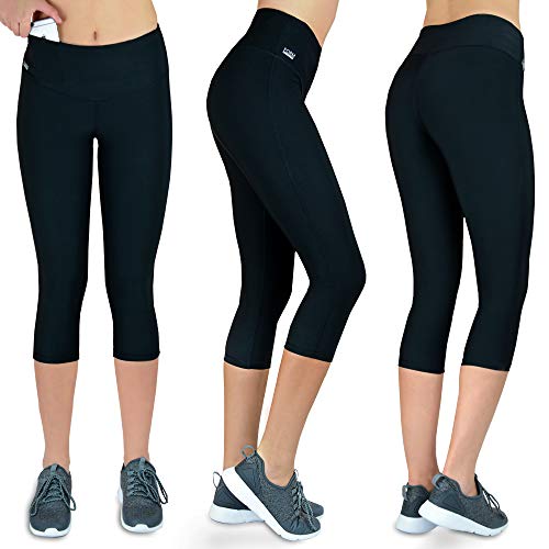 Formbelt Laufhose Damen 3/4 kurz, Sportleggins 3 4 Damen mit Handytasche high Waist Tights mit hohem Bund Dreiviertel Capri Sport Leggings schwarz, XS von Formbelt