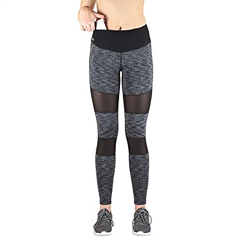Formbelt Variosports [Leggings mesh mit Taschen lang] - lauftights Fitness Stretch-Hose hüfttasche hoher Bund Tummy Control für Smartphone Handy Netzstoff schwarz-grau L von Formbelt