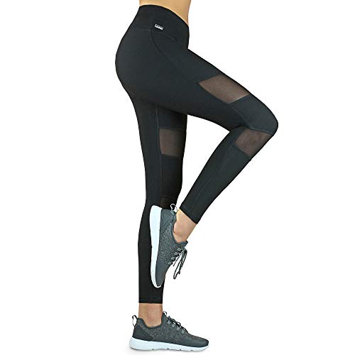 Formbelt Variosports Sportleggings mesh Taschen lang - lauftights Fitness Damen Sporthose high Waist Hüfttasche hoher Bund Tummy Control für Smartphone Handy Netzstoff schwarz XS von Formbelt