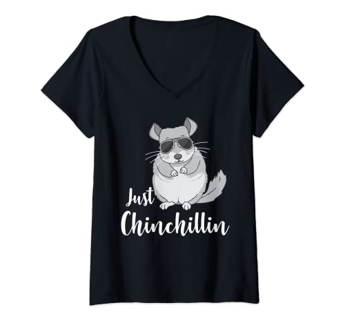 Damen Nur Chinchillin lustiges Chinchilla Tierliebhaber-T-Shirt T-Shirt mit V-Ausschnitt von Forme Chinchilla Shirts