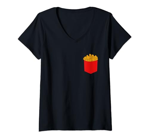 Damen Pommes Frites in einer Tasche Logo Pommes Frites Liebhaber T-Shirt mit V-Ausschnitt Damen Pommes Frites in einer Tasche Logo Pommes Frites Liebhaber T-Shirt mit V-Ausschnitt von Forme Pommes Frites Hemden