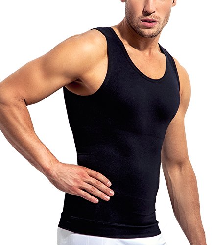 Formeasy Herren Bauch Weg Shirt Shapewear Unterhemd, Body Shape, Kompressionsunterhemd für Männer in weiß oder schwarz - Figurformend Shaper Bauchweg (S (36-42), Schwarz) von Formeasy