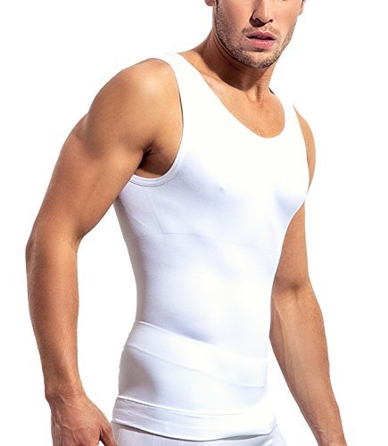 Formeasy Herren Bauch Weg Shirt Shapewear Unterhemd, Body Shape, Kompressionsunterhemd für Männer in weiß oder schwarz - Figurformend Shaper Bauchweg (XL (48-54), Weiß) von Formeasy