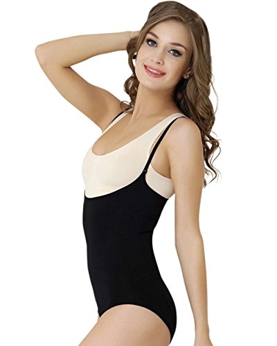 Formeasy Damen Shapewear Formwäsche mit eigenem BH tragen,Miederbody Body Shaper Bodyformer, stark formende Unterwäsche mit Bauchweg Effekt - Taillenformer (L, Schwarz) von Formeasy