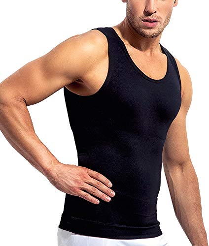 Formeasy Herren nahtlos hüfthoch ärmellos Singlet, Korsett, Bauch Kontrolle, schwarz,2XL von Formeasy