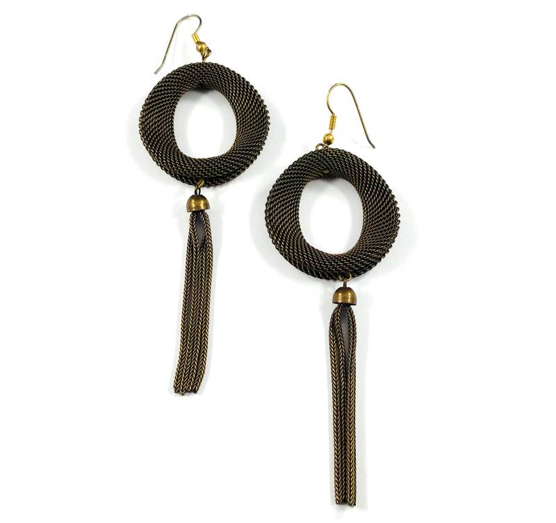 Jahrgang Metallgitter Bronze Kupfer Quaste Creolen Haken Statement Ohrringe Durchbohrt Stammes Boho Hippie-Chic von FormedPlusFound