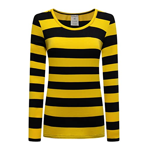 Formeet17 Damen Langarm Gestreift T-Shirt Stretchy Comfy Scoop Neck Shirt, Gelb/Schwarz Streifen, X-Groß Formeet17 Damen Langarm Gestreift T-Shirt Stretchy Comfy Scoop Neck Shirt, Gelb/Schwarz Streifen, X-Groß von Formeet17