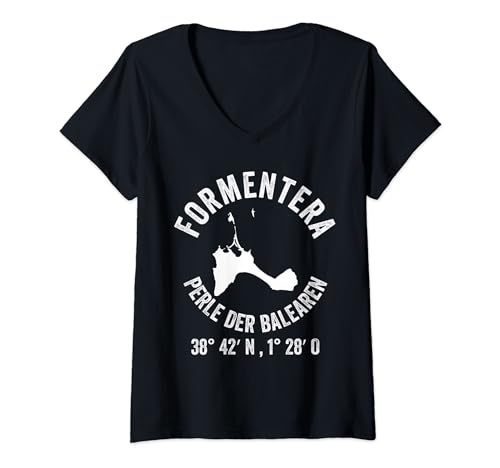 Damen Formentera Balearen Spanien Insel Meer Strand Urlaub Reisen T-Shirt mit V-Ausschnitt von Formentera Mittelmeer für Touristen