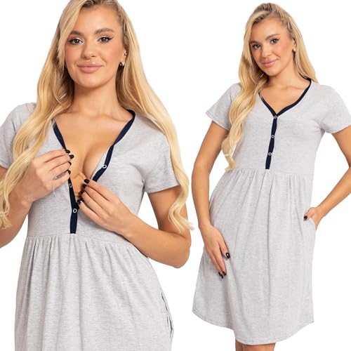 Formommy - Ismena Umstands-Stillshirt mit Druckknöpfen, hergestellt in der EU (Grau Navy,4XL) von Formommy