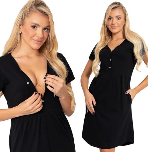 Formommy - Ismena Umstands-Stillshirt mit Druckknöpfen, hergestellt in der EU (Schwarz,3XL) von Formommy