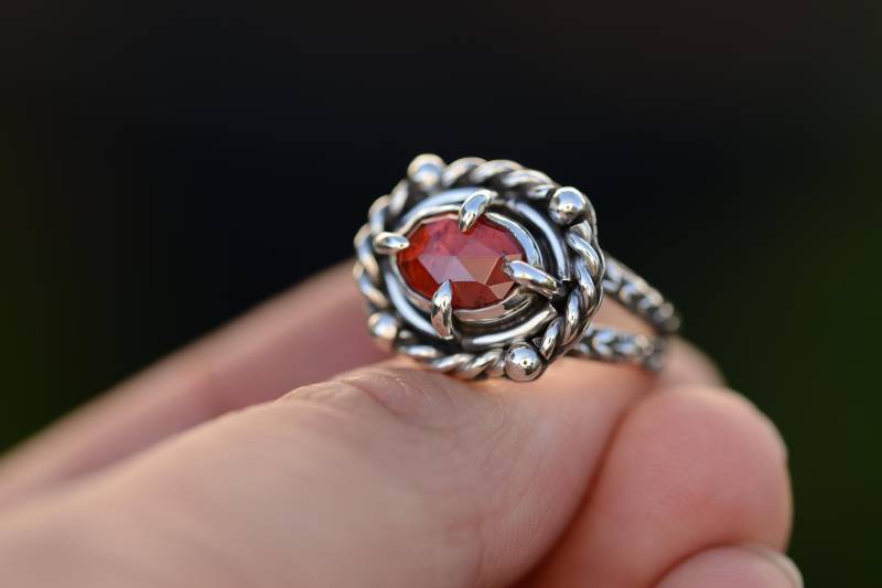Garnet Ring Size 7.5 Handcrafted With Sterling Silver 925, Lot Of Solid Detais, Gothic Ring, Handsmade Metalsmith von Formvollendung