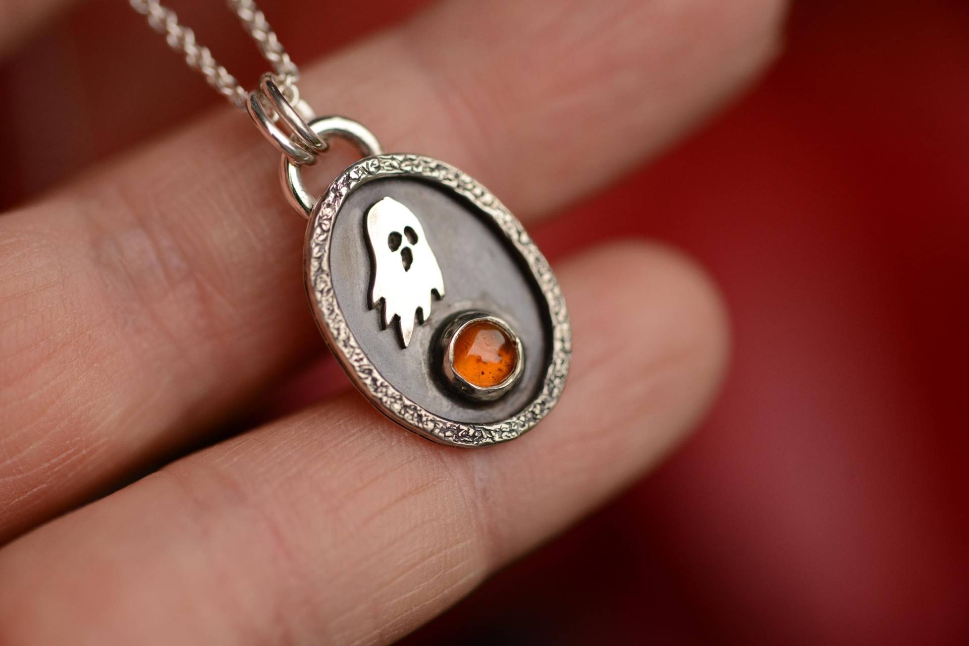 Mystic Jewelry With A Little Haunting Ghost & Natural Orange Kyanite Gemstone. Handmade By Silversmith Oxidized Sterling Silver 925 Mystic Jewelry With A Little Haunting Ghost & Natural Orange Kyanite Gemstone. Handmade By Silversmith Oxidized Sterling Silver 925 von Formvollendung