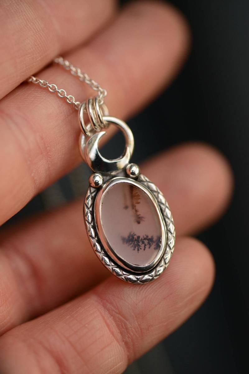 sterling Silver Celestial Necklace With A Montana Agate Gemstone, Unusual Made By Silversmith Oxidized Silver, Ooak von Formvollendung