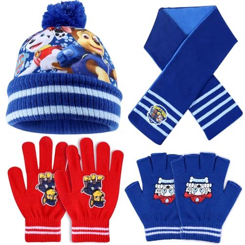 Forninc Kinder Wintermütze und Handschuhe Schal Set,Kindermützen Winter Jungen,Kinder Beanie Hutmit Schal Set,für Kinder 2-6Jahre Outdoor Aktivitäten (Blau) von Forninc