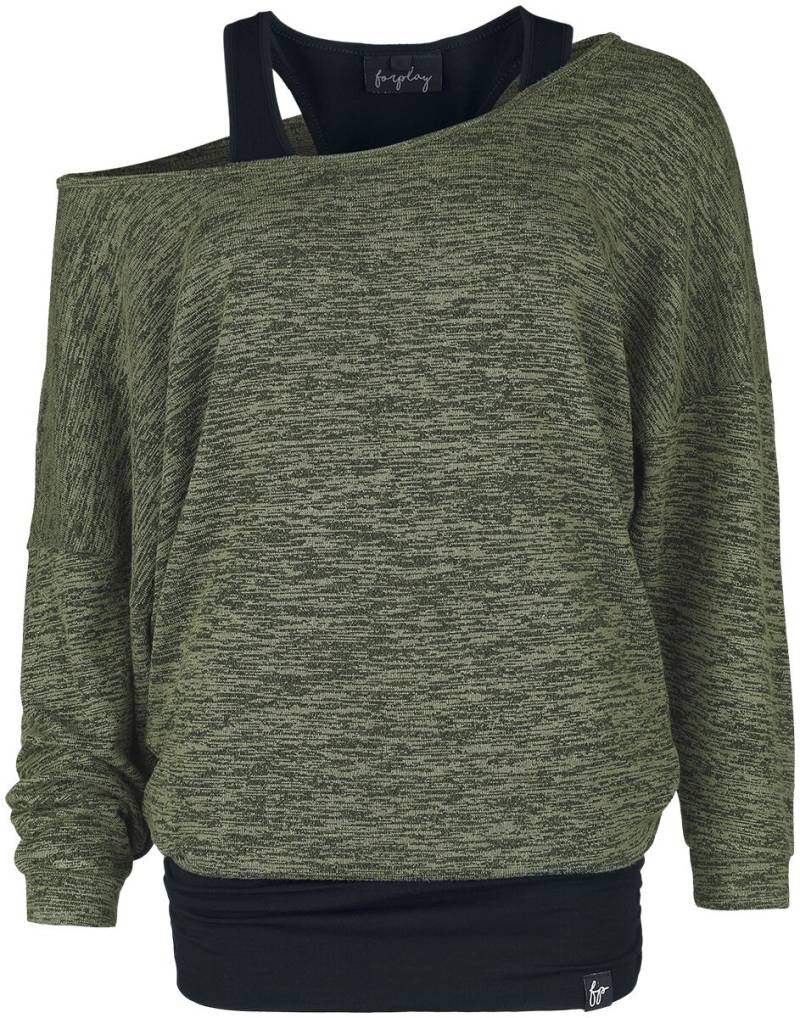 Forplay Langarmshirt - Billie - S bis XXL - für Damen - Größe L - schwarz/oliv von Forplay