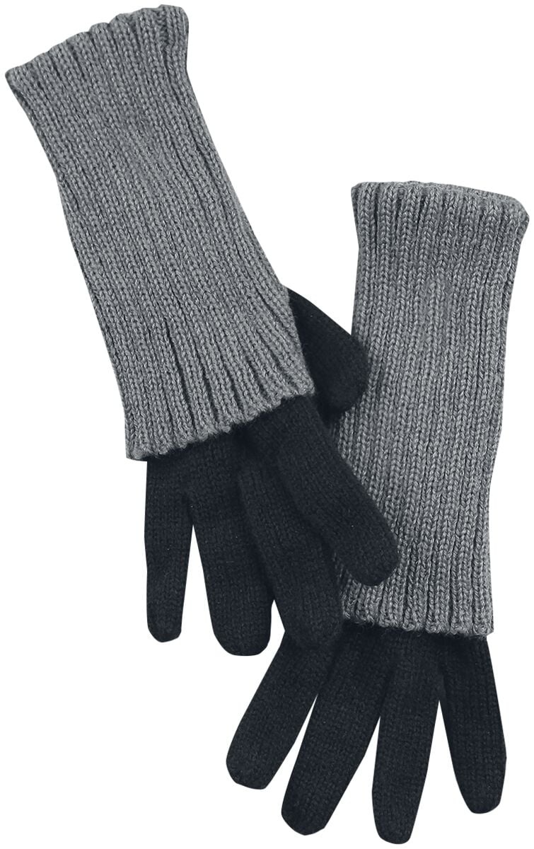 Forplay Strickhandschuhe mit Umschlag und Daumenloch Fingerhandschuhe schwarz grau von Forplay