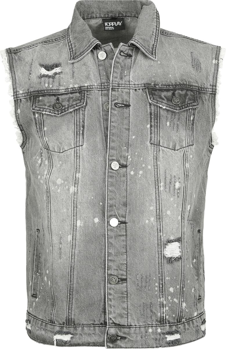 Forplay Weste - Destroyed Washed Denim Vest - S bis XXL - für Männer - Größe L - grau von Forplay