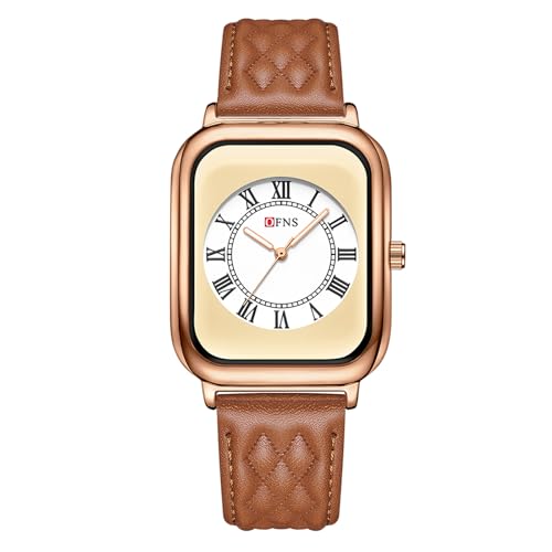 Damen-Armbanduhr, analog, Quarzuhr für Damen, wasserdicht, quadratisch, modisch, lässig, mit Silikonband und Lederarmband, Orange / goldfarben Damen-Armbanduhr, analog, Quarzuhr für Damen, wasserdicht, quadratisch, modisch, lässig, mit Silikonband und Lederarmband, Orange / goldfarben von Forrader