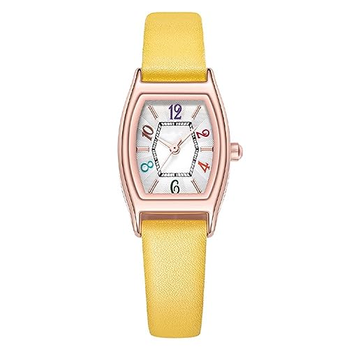 Forrader Damen Quarzuhr Damen Lederband Uhr Farbige Alltagsuhr - Leicht ablesbare Uhr mit großen Zahlen, gelb, Klassisch von Forrader