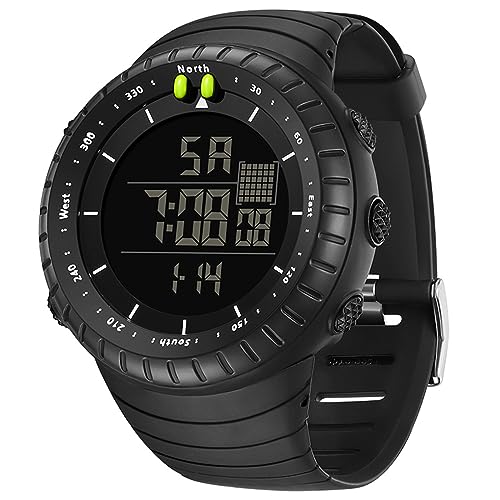 Forrader Digitale Sportuhr Herren Militär Uhr Herren Wasserdicht Bogen Glas LED Licht Großes Zifferblatt Armbanduhr für Jungen Männer, Schwarz von Forrader