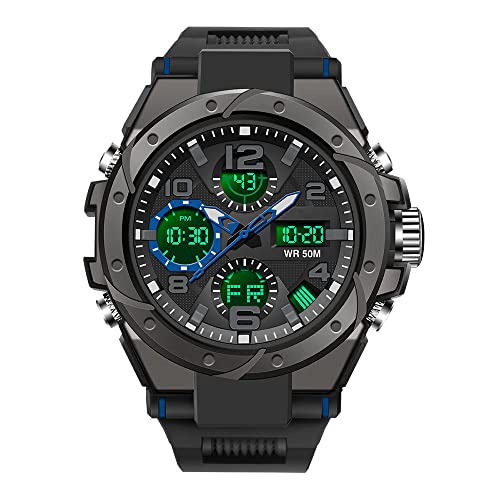Forrader Digitale Sportuhr für Herren, Militär-Herrenuhren, bis 50 m wasserdicht, Armee, Taktische Armbanduhren für Herren, mit LED-Hintergrundbeleuchtung/Alarm/Datum/Stoßfest/Dual Time, schwarz / Forrader Digitale Sportuhr für Herren, Militär-Herrenuhren, bis 50 m wasserdicht, Armee, Taktische Armbanduhren für Herren, mit LED-Hintergrundbeleuchtung/Alarm/Datum/Stoßfest/Dual Time, schwarz / von Forrader