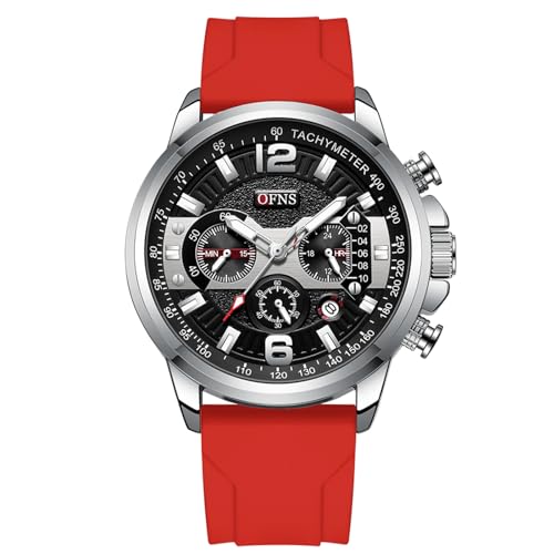 Forrader Herren-Armbanduhr, analog, Quarzuhr mit Silikonband, wasserdicht, modisch, Business-Designer-Uhren, rot, Armband von Forrader