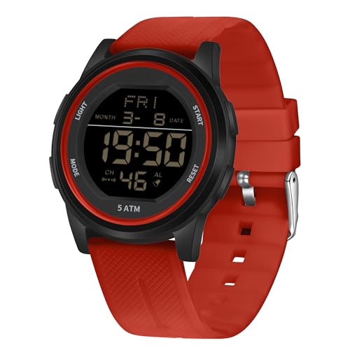 Herren Digital Sportuhr Wasserdicht Militär Uhren für Männer mit Stoppuhr LED Hintergrundbeleuchtung/Alarm/Countdown/Datum (Rot) von Forrader