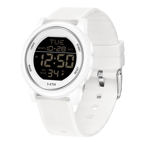 Herren Digital Sportuhr Wasserdicht Militär Uhren für Männer mit Stoppuhr LED Hintergrundbeleuchtung/Alarm/Countdown/Datum (Weiß) von Forrader