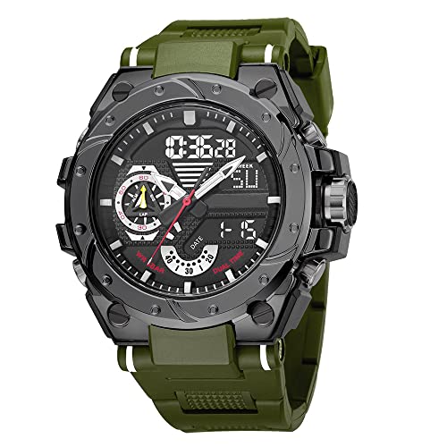 Forrader Herren Digitale Sportuhr Großes Zifferblatt Wasserdicht Militär Armbanduhren für Herren mit Stoppuhr Alarm LED Hintergrundbeleuchtung, armee-grün von Forrader